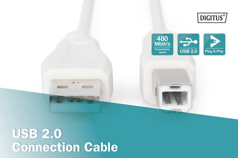 DIGITUS USB-aansluitkabel, type A - B St/St 3,0m, USB 2.0 geschikt, be