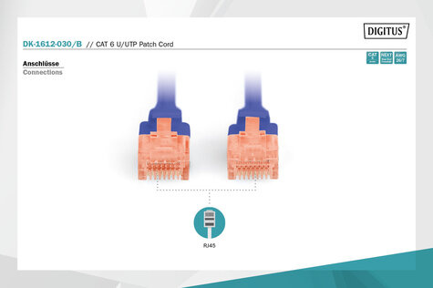 DIGITUS CAT 6, U-UTP patchkabel, PVC AWG 26/7, lengte 3 m, kleur blauw