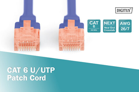 DIGITUS CAT 6, U-UTP patchkabel, PVC AWG 26/7, lengte 3 m, kleur blauw
