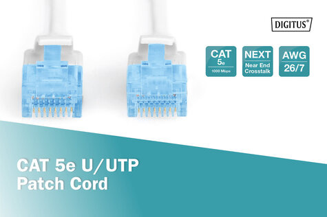 DIGITUS CAT 5e U-UTP patchkabel, PVC AWG 26/7, lengte 0,5 m, kleur wit
