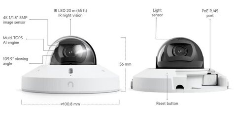 Ubiquiti UVC-G6-MINI-DOME-W 8MP/4K/30 FPS/PoE