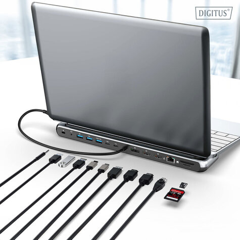 DIGITUS USB-C 8K-dockingstation, 12 poorten 2x HDMI, 1x DP, 3x USB-A, 1x USB-C, 1x RJ45, 1x PD