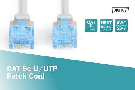 DIGITUS CAT 5e U-UTP patchkabel, PVC AWG 26/7, lengte 0,25 m, kleur grijs