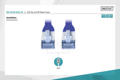 DIGITUS CAT 5e U-UTP patchkabel, PVC AWG 26/7, lengte 1 m, kleur blauw