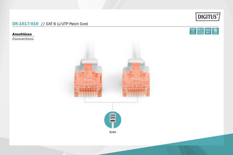 DIGITUS CAT 6 U-UTP patchkabel, koper, LSZH AWG 26/7, lengte 1 m, kleur grijs