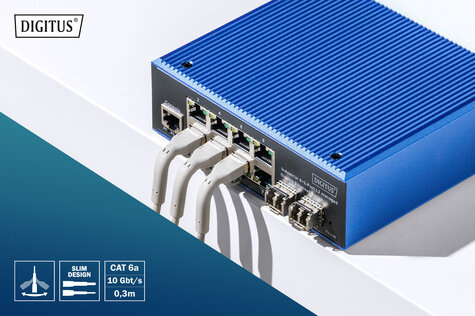 DIGITUS CAT 6A F-FTP gehoekte patchkabel, Ku, TPE-LSZH AWG 32/7, lengte 0,5 m, grijs, 10 st.