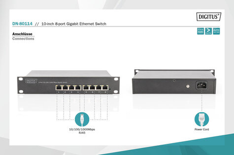 DIGITUS 10" Switch  8-Port Gigabit Ethernet Unmanaged