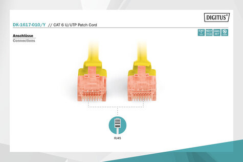 DIGITUS CAT 6 U-UTP patchkabel, koper, LSZH AWG 26/7, lengte 1 m, kleur geel