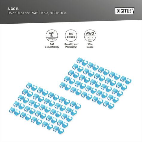 DIGITUS Kleurenclips voor RJ45-kabels Kleur blauw, verpakking van 100 stuks