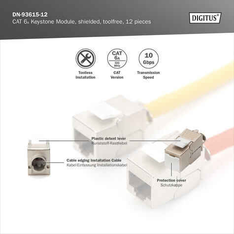 DIGITUS CAT6A Keystone Jack, afgeschermd, opnieuw ingebouwd 500MHz volgens ISO/IEC 11801:2002 AM2:2009/09, in bulk