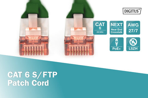 DIGITUS CAT 6 S-FTP patchkabel, koper, LSZH AWG 27/7, lengte 10 m, kleur groen