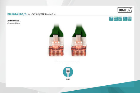 DIGITUS CAT 6 S-FTP patchkabel, koper, LSZH AWG 27/7, lengte 10 m, kleur groen
