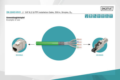 DIGITUS CAT 8.2 S-FTP installatiekabel, 2000 MHz, AWG 22/1 Dca, 500 m, trommel, simplex, groen