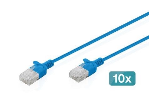 DIGITUS DIGITUS CAT 6 U-UTP Slim patchkabel, Ku, LSZH AWG 32/7, lengte 0,3 m, blauw, 10 st.