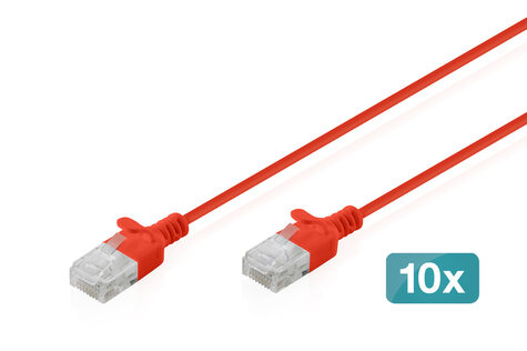 DIGITUS DIGITUS CAT 6 U-UTP Slim patchkabel, Ku, LSZH AWG 32/7, lengte 0,5 m, rood, 10 st.