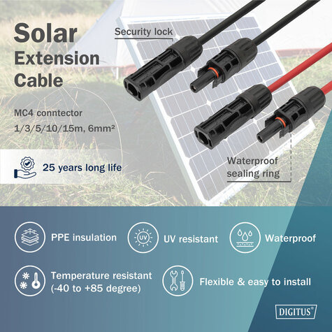 DIGITUS Solar Verlengkabel 2x15m 1500VDC MC4 IP67,2