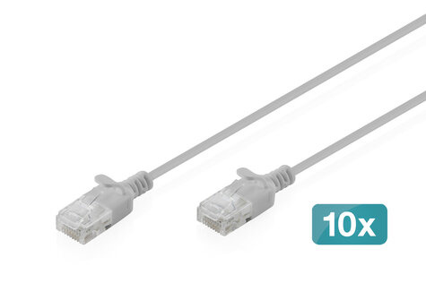 DIGITUS DIGITUS CAT 6 U-UTP Slim patchkabel, Ku, LSZH AWG 32/7, lengte 0,3m, grijs, 10 st.