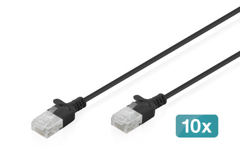 DIGITUS CAT 6 U-UTP Slim patchkabel, Ku, LSZH AWG 32/7, lengte 2 m, zwart, 10 st.