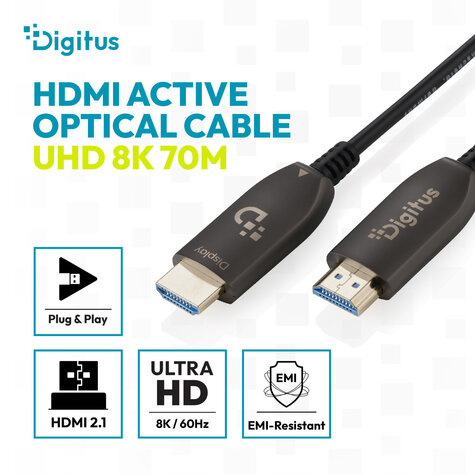 DIGITUS HDMI AOC-verbindingskabel, type A M/M, 70m, Ultra HD, 8K@60 Hz, goud, bw