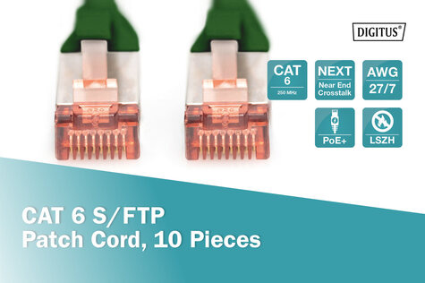DIGITUS CAT 6 S-FTP patchkabel, koper, LSZH AWG 27/7, lengte 5 m, 10 stuks, kleur groen