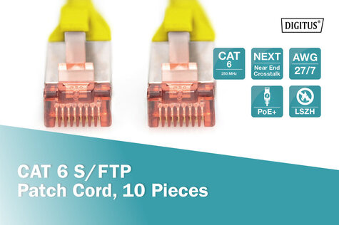 DIGITUS CAT 6 S-FTP patchkabel, koper, LSZH AWG 27/7, lengte 5 m, 10 stuks, kleur geel
