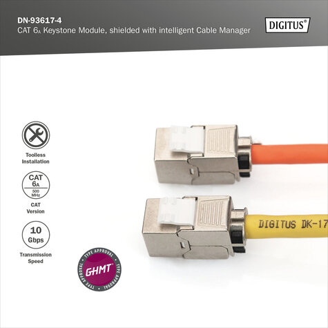 DIGITUS CAT 6A Keystone module, afgeschermd, 4 stuks Aansluiting zonder gereedschap