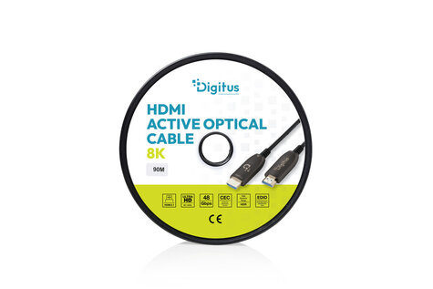 DIGITUS HDMI AOC-verbindingskabel, type A M/M, 90m, Ultra HD, 8K@60 Hz, goud, bw