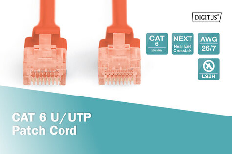 DIGITUS CAT 6 U-UTP patchkabel, koper, LSZH AWG 26/7, lengte 10 m, kleur rood