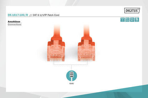 DIGITUS CAT 6 U-UTP patchkabel, koper, LSZH AWG 26/7, lengte 10 m, kleur rood