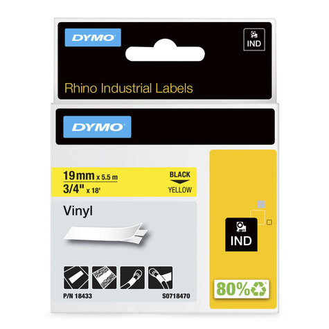 DYMO 18433 labelprinter-tape Zwart op geel