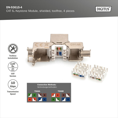DIGITUS Keystone Jack Cat6A/RJ45->LSA afgeschermd 500MHz 4st
