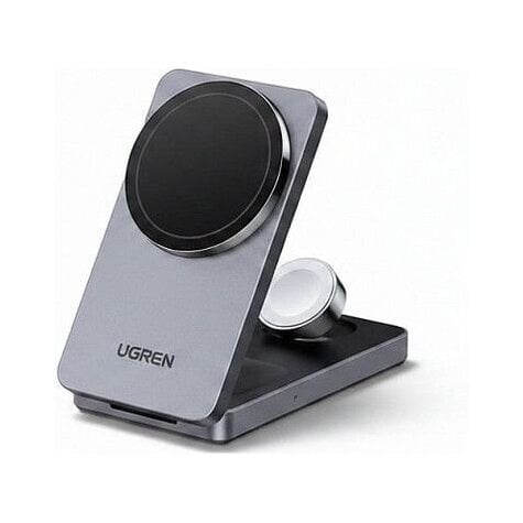 Ugreen Ugreen W707 3-in-1 Magnetische Draadloze Desktoplader 15W voor iPhone, AirPods en Apple Watch – Opvouwbaar Grijs