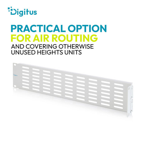 DIGITUS 2U blinde afdekking met ventilatierooster en scharnier grijs (RAL 7035)