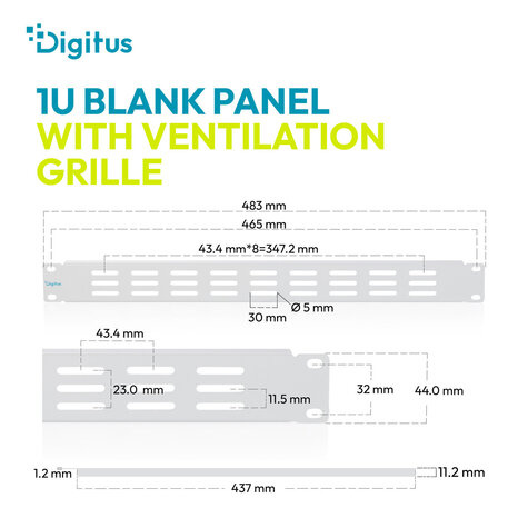 DIGITUS 1U dummy deksel met ventilatierooster grijs (RAL 7035)