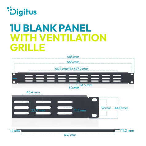 DIGITUS 1U dummy deksel met ventilatierooster zwart (RAL 7035)