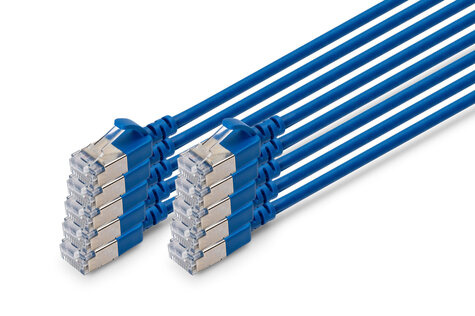 DIGITUS CAT 6A F-FTP Slim patchkabel, koper, LSZH AWG 32/7, lengte, 0,5m, blauw, 10 st.