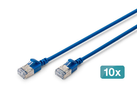 DIGITUS CAT 6A F-FTP Slim patchkabel, koper, LSZH AWG 32/7, lengte, 0,5m, blauw, 10 st.