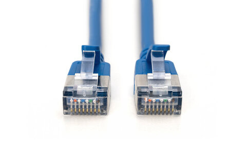 DIGITUS CAT 6A F-FTP Slim patchkabel, koper, LSZH AWG 32/7, lengte, 0,5m, blauw, 10 st.