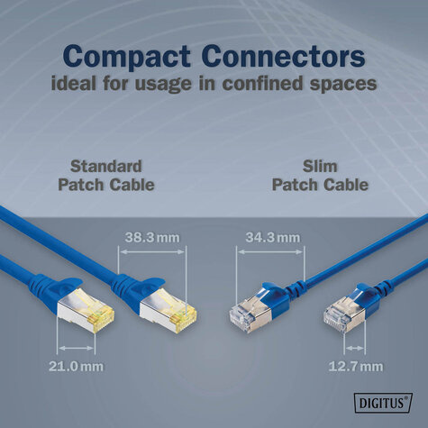 DIGITUS CAT 6A F-FTP Slim patchkabel, koper, LSZH AWG 32/7, lengte, 0,5m, blauw, 10 st.