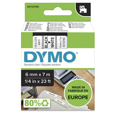 DYMO D1 -Standard Labels - Black on White - 6mm x 7m