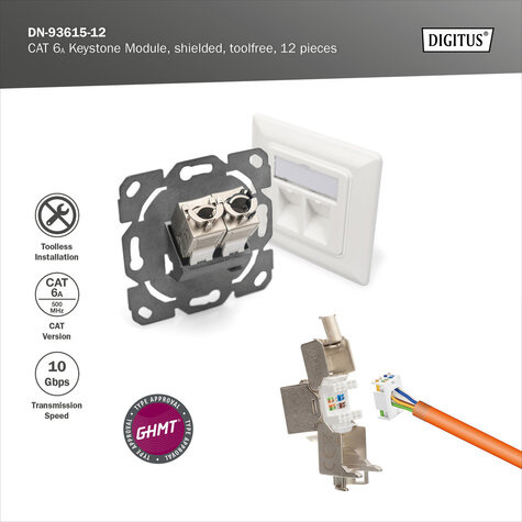 DIGITUS CAT6A Keystone Jack, afgeschermd, opnieuw ingebouwd 500MHz volgens ISO/IEC 11801:2002 AM2:2009/09, in bulk