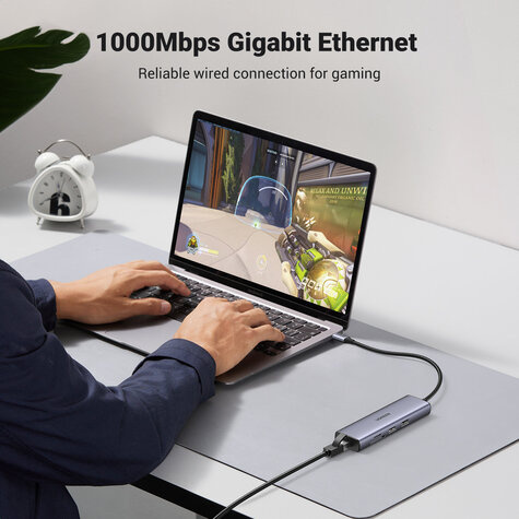 Ugreen USB-C to 2*USB3.0+HDMI+RJ 45+SD&TF +PD port Hub
