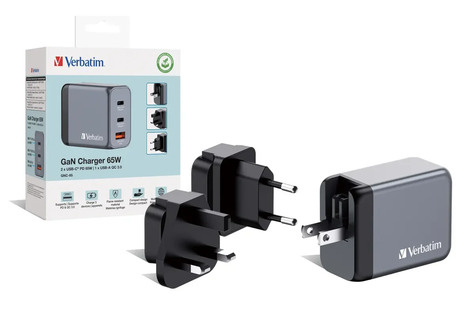 Verbatim GNC-65 GaN Charger 3 Port 65W USB A/C (EU/UK/US)