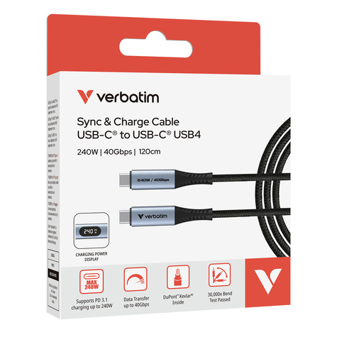 Verbatim Sync & Charge USB-C to USB-C 240W Display 120cm