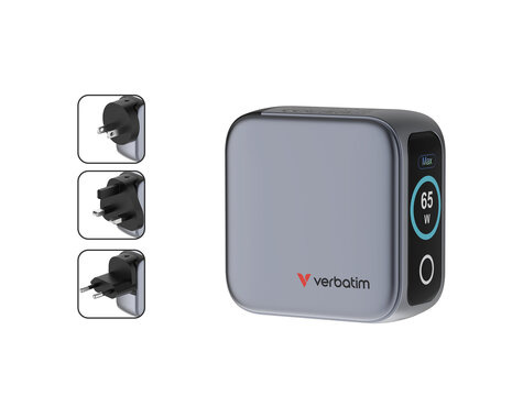 Verbatim Mini GaN Charger 3 Port   65W w Display (EU/UK/US)