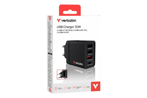Verbatim CHR-30EU2 USB Charger 30W with 2 x USB-A 10W Black