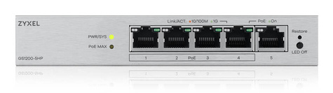ZyXel GS1200-5HPV3 5-Port Gigabit PoE+ web/smart managed