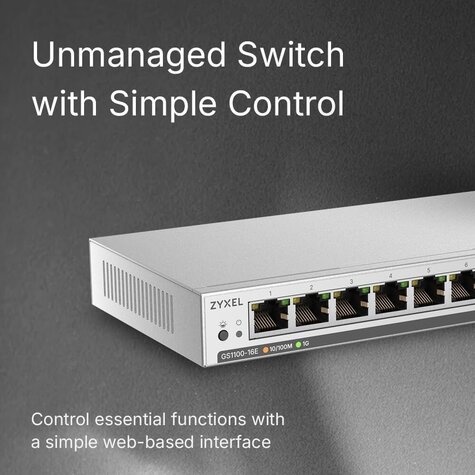 ZyXel 16 Port PoE+ 135W Gigabit Unmanaged Switch, Slimline