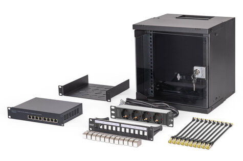 DIGITUS 10" netwerkset, 6U wandbehuizing en accessoires, zwart SOHO Pro-versie, niet gemonteerd