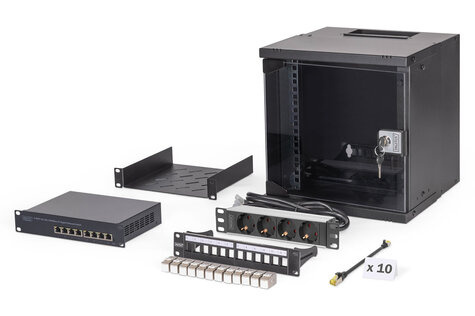 DIGITUS 10" netwerkset, 6U wandbehuizing en accessoires, zwart SOHO Pro-versie, niet gemonteerd